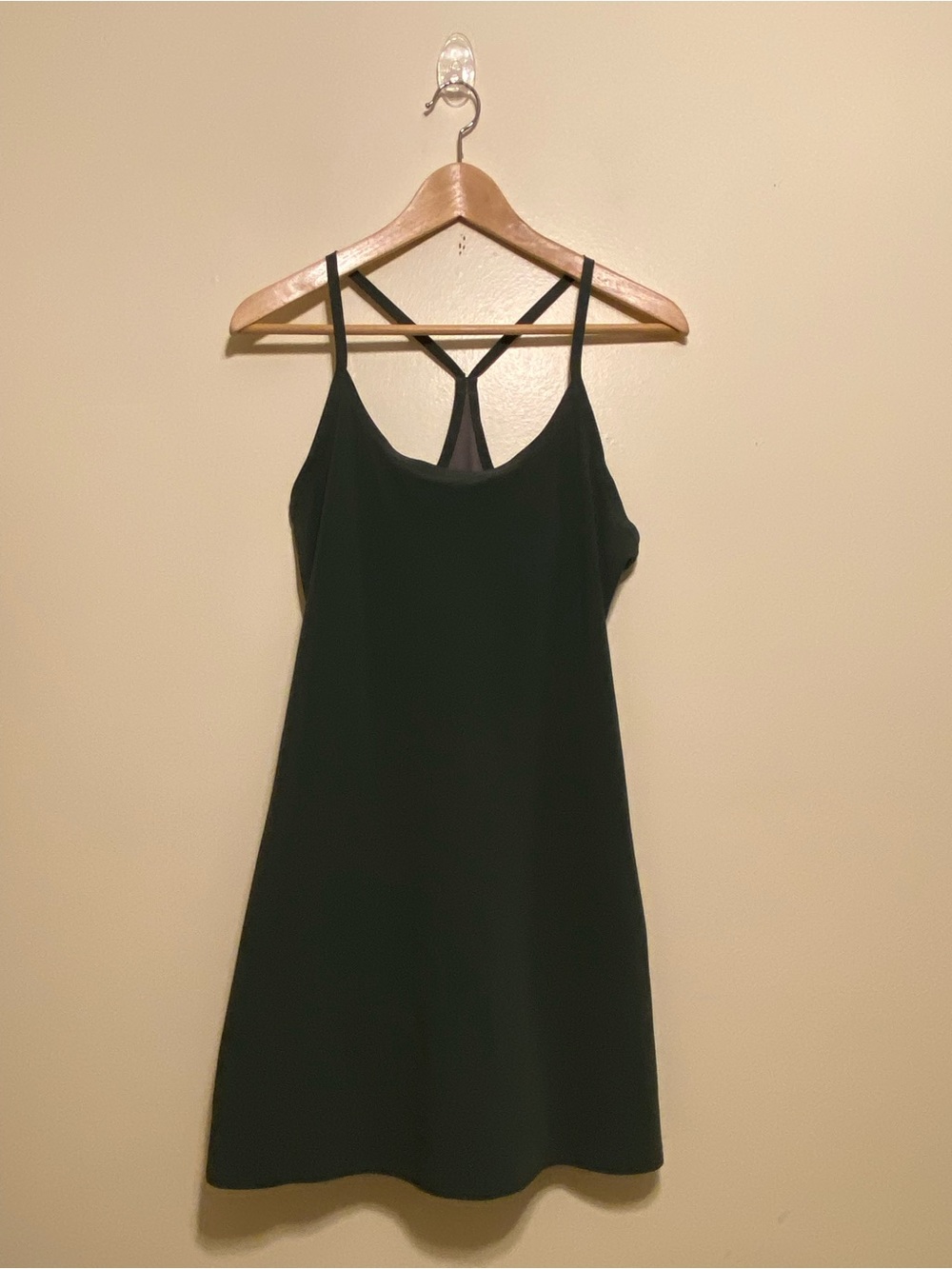 Outdoor Voices Green Mini Slip Dress with Strappy Back and built shorts. Size M